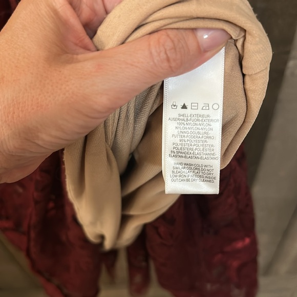 Dress the Population Blair Embellished Fit & Flare Cocktail Dress in Berry/Nude - Picture 11 of 14